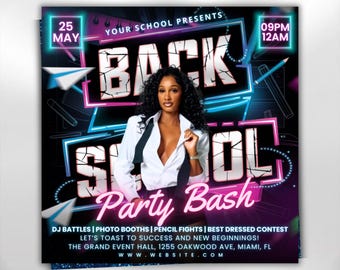 Back to School Party flyer, Back 2 School Flyer, Summer Flyer, Party Invite Flyer, DJ Disco Flyer, Canva Editable Template, Instant Download