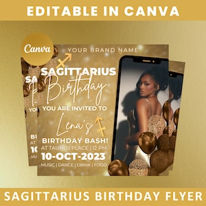 Sagittarius Birthday Flyer, Birthday Template, Birthday Girl, Party Flyer, Celebration Flyer, Birthday Event, Birthday Invite, Sagittarius