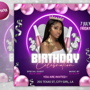 Happy Birthday Flyer, Editable Birthday Flyer, Birthday Girl Invitation, Birthday Invite Template, Birthday Party, Birthday Dinner