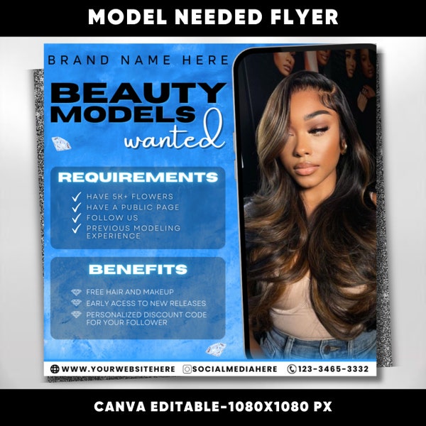 Beauty Models Wanted Flyer, Models Needed Flyer, Wanted Brand Influencer, Brand Ambassador Flyer, DIY Canva Template, Hair Lash Braid Makeup