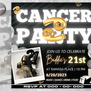 Cancer Birthday Flyer, Birthday Template, Birthday Girl, Party Flyer, Celebration Flyer, Birthday Event, Birthday Invite, Canva Template