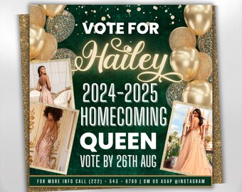 Homecoming Flyer, Vote Homecoming Queen Flyer, Campaign Flyer, Class Campaign Flyer, Prom Queen Flyer, Election Flyer, Canva Templates