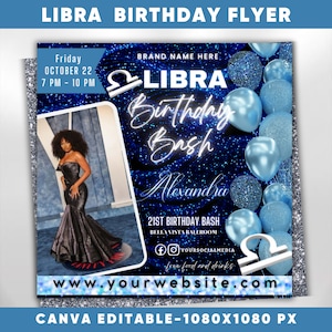 Libra Birthday Flyer, Birthday Template, Birthday Girl, Party Flyer, Celebration Flyer, Birthday Event, Birthday Invite,Canva Flyer Template