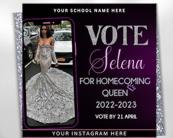 Vote Homecoming Queen Flyer, Homecoming Flyer, Campaign Flyer, Class Campaign Flyer, Election Flyer Prom Queen Flyer | DIY Editable Template