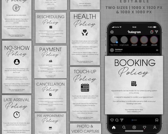 35+ Editable Booking Policy Templates, Canva Hair Policy Nail Policy Lash Policy Payment Policy Instagram Refund Policy Templates