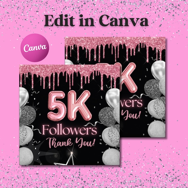 5K Followers Flyer, Follower Template, Social Media Follower Flyer, DIY Lashes, Hair, Nails, Beauty Boutique Editable Canva Template, IG