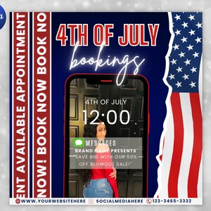 4th of July Flyer, 4th of July Booking Flyer, Independence Day Flyer, DIY Flyer Template, Social Media Post, Canva Flyer, Instant Download