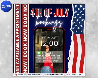 4th of July Flyer, 4th of July Booking Flyer, Independence Day Flyer, DIY Flyer Template, Social Media Post, Canva Flyer, Instant Download