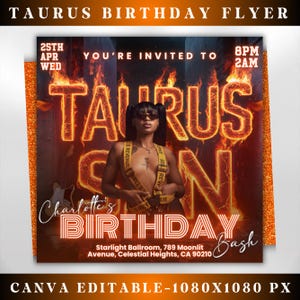 Taurus Season Party Flyer, Birthday Szn Flyer, Taurus Invitation Flyer, Taurus Birthday Event, Social Media Flyer, Premade Flyer Template