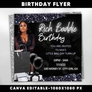 Birthday Bash Flyer, Birthday Flyer Girl, DIY Flyer Template Design, Birthday Party Invites Flyer, Premade Celebration Instagram Post