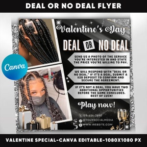 Deal Or No Deal Flyer, Deal Or No Deal Hair Flyer Template, Valentine Day Flyer, DIY Booking Flyer, Lash, Nails, Hair, Wig Install