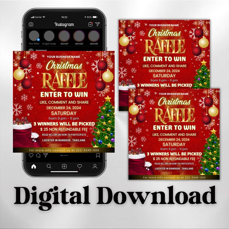 December Raffle Christmas Raffle Giveaway Flyer, DIY Holiday Flyer, Giveaway Flyer, DIY ...