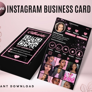 Carte de visite Instagram 2023, conception de modèle de carte de visite bricolage Canva, carte de visite code QR, cartes d'influenceurs, cartes d'influenceurs, modifiable