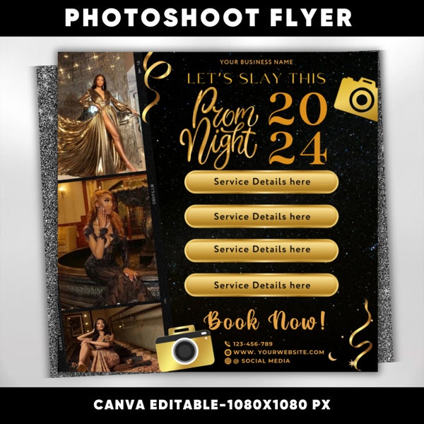 Prom Photographer Flyer, Editable Photoshoot Graduation Season Flyer, Prom Photography Flyer, Graduation Season Canva Digital Flyer Template