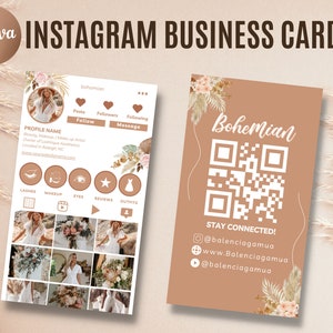 Carte de visite Instagram 2023, conception de modèle de carte de visite bricolage Canva, carte de visite code QR, cartes d'influenceurs, cartes d'influenceurs, modifiable