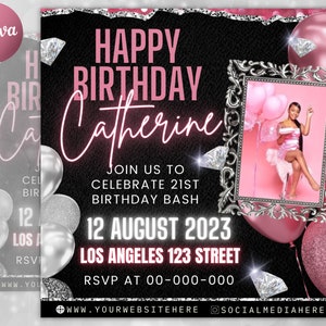 Birthday Bash Flyer, Birthday Flyer Girl, DIY Flyer Template Design, Birthday Party Invites Flyer, Premade Celebration Instagram Post
