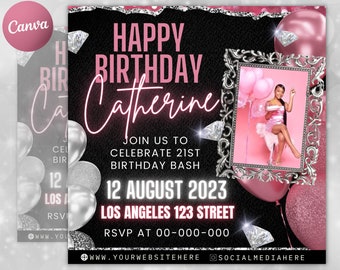 Birthday Bash Flyer, Birthday Flyer Girl, DIY Flyer Template Design, Birthday Party Invites Flyer, Premade Celebration Instagram Post