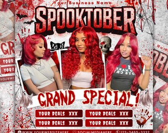 Oktober Haar Spezial Flyer, Spooktober Saison buchbar Flyer,Halloween Buchung Flyer, Books Open, Spooky Szn Flyer,Canva Template