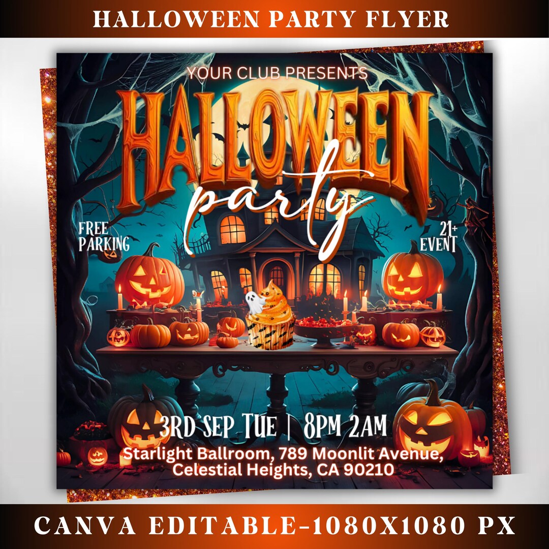 Adult Halloween Costume Party Invitation, Editable Canva Flyer Template ...