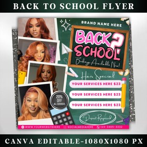 Back To School Flyer, Back to school sale flyer, Back to school Hair flyer, DIY canva template, Back 2 School Flyer, Braid Special Flyer