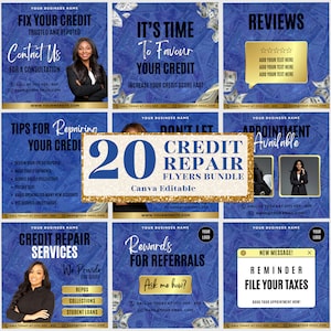 20 modelos de Instagram para reparo de crédito, pacote de reparo de crédito, reparo de crédito, postagens de reparo de crédito, modelo de crédito, modelo editável do Canva