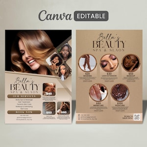 Diy Beauty Salon Flyer Canva Template, Hair Nail Makeup Salon Flyer, Esthetician Beautician Flyer design, Editable, Digital Download