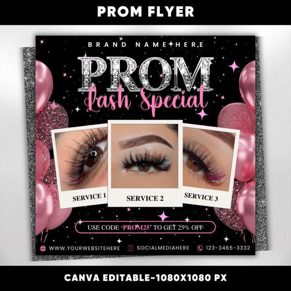 Prom Lash Flyer, Lash Special Flyer, Prom Flyer, Prom Makeup Flyer, DIY Prom Queen Flyer, Prom Season Flyer, Canva Template Instant Download