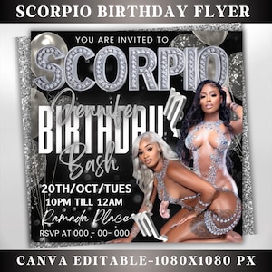 Scorpio Birthday Flyer, Birthday Girl, Happy Birthday Flyer, Scorpio Season, Scorpio Party Flyer, Celebration Flyer, Canva Editable