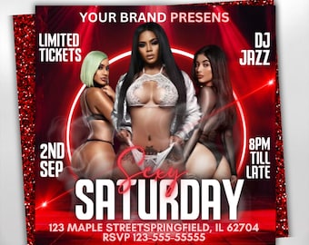 Sexy Saturday Flyer, Nightclub Flyer, Editable Saturday party Flyer, DJ Party, Social media flyer, Canva Template, Instant download