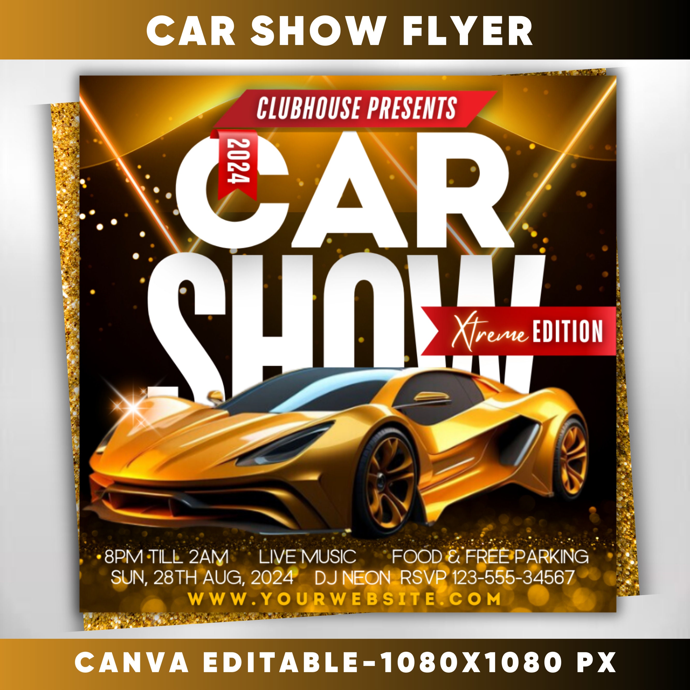 Auto Business Event flyer, Car Show Event Invitation, Social Media Flyer, Car Sale Template, Canva Editable, Instant Download