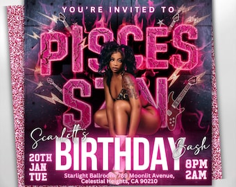 Pisces Birthday Flyer, Pisces Flyer, Birthday flyer, Pisces Bash Flyer, Bday Flyer, Birthday Event, Invitation Flyer, Canva Template