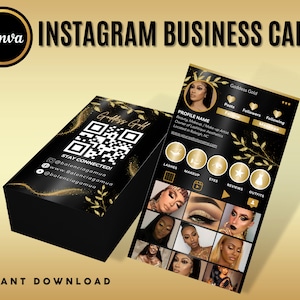 Cartão de visita do Instagram 2023, design de modelo de cartão de visita DIY Canva, cartão de visita com código QR, cartões de influenciador, cartões de influenciador, editável