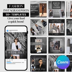 Publicaciones de moda en Instagram, marca de ropa en Instagram, plantillas de moda en Instagram, historias de Instagram, Canva editable, descarga instantánea