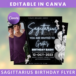 Sagittarius Birthday Flyer, Birthday Template, Birthday Girl, Party Flyer, Celebration Flyer, Birthday Event, Birthday Invite, Sagittarius