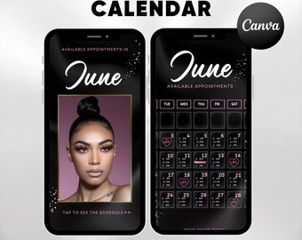 Monthly Availability Calendar Instagram Story, Instagram Story Schedule Template, Available Appointments Calendar, Editable Canva Template