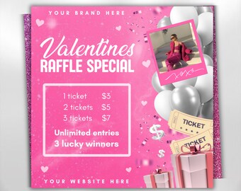 Raffle Flyer For Valentines Day, DIY Flyer Template Design, February Giveaway Flyer, Valentine's Raffle Ticket Flyer, Canva Editable Flyer