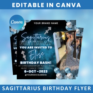 Sagittarius Birthday Flyer, Birthday Template, Birthday Girl, Party Flyer, Celebration Flyer, Birthday Event, Birthday Invite, Sagittarius