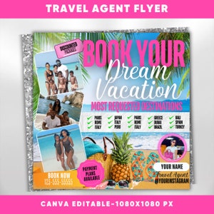 Travel Agent Flyer, DIY E-Flyer Template, Travel Flyer, Vacation Flyer, Travel Agency, Social Media Flyer, Canva Editable, Instant Download