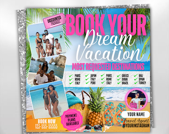 Travel Agent Flyer, DIY E-Flyer Template, Travel Flyer, Vacation Flyer, Travel Agency, Social Media Flyer, Canva Editable, Instant Download