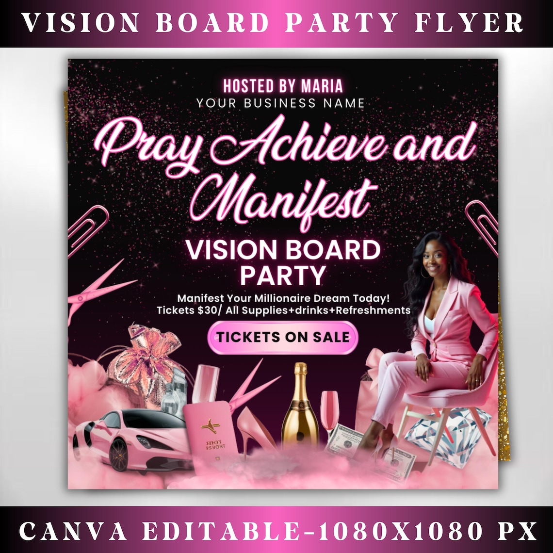 Vision Board Flyer, Vision Board Party Flyer, Manifesting Event Flyer ...