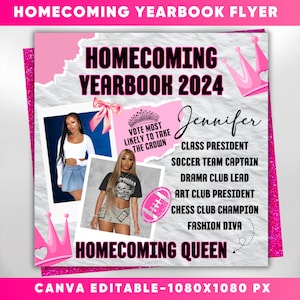 Homecoming Flyer, Vote Homecoming Queen Flyer, Campaign Flyer, Class Campaign Flyer, Prom Queen Flyer, Election Flyer, Canva Template