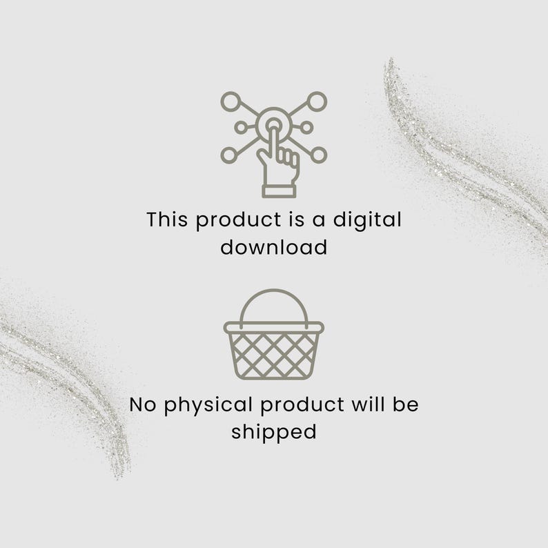 May include: A digital download graphic with the text "This product is a digital download" and "No physical product will be shipped". The image includes line art of a hand touching a network and a basket.
