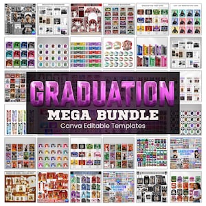 Graduation Mega Bundle Canva Templates, Class of 2026 Grad Party Bundle, Editable Grad, Decor, Newspaper, Stole, Magazine, Paddle Fan,Banner