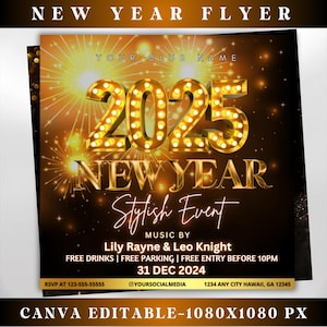 New Year Party Flyer, New Years Eve Flyer,Canva Club Flyer,Night Club Flyer,New Year Club Flyer,Holiday Flyer,New Year 2025, Canva template
