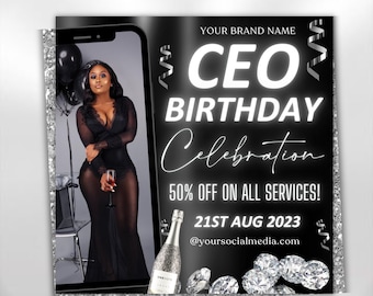 Ceo Birthday Flyer, Birthday Flyer, Celebration Flyer Birthday Sale Flyer Hair Flyer Beauty Boutique Flyer Lash Flyer Premade Business Flyer