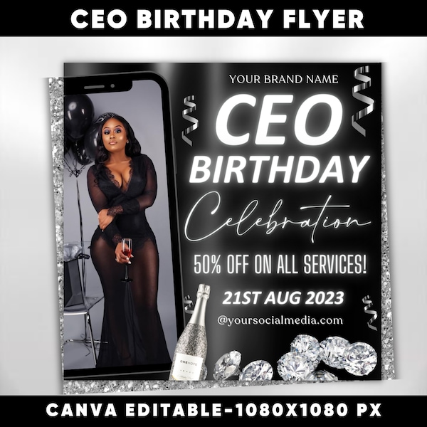 Ceo Birthday Flyer, Birthday Flyer, Celebration Flyer Birthday Sale Flyer Hair Flyer Beauty Boutique Flyer Lash Flyer Premade Business Flyer