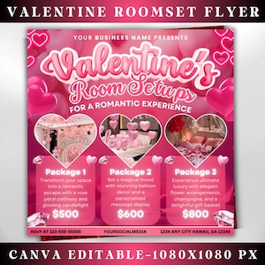 Room Setup Valentines Booking Flyer, Valentine Room Setup Flyer, Valentines Day Flyer, Room Decoration Flyer,Hotel Book Flyer,Canva Template