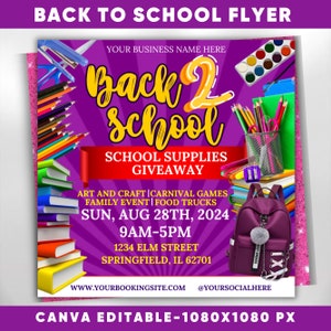 Flyer de la rentrée scolaire, Flyer de fournitures de rentrée scolaire, modèle DIY en toile, Flyer de la rentrée des 2 écoles, Flyer spécial cadeau sur toile
