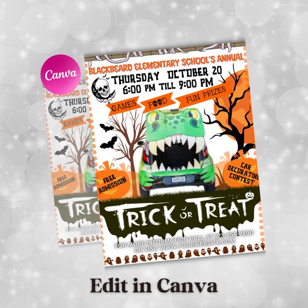 EDITABLE Trunk or Treat, Halloween Flyer, Trunk or Treat Invitation Printable Halloween Invitation, Community Event, Halloween Party Invite