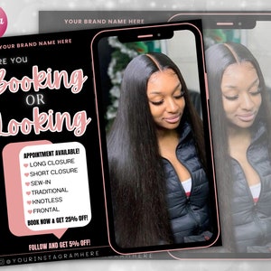 Booking Or Looking Appointment Flyer, Booking Flyer, DIY Book Now Available Hair Lashes Nails Wigs Makeup Social Media Instagram Canva Flyer